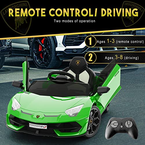 Hetoy Ride on Car for Kids 12V Licensed Lamborghini Electric Vehicles Battery Powered Sports Car with Control, 2 Speeds, Sound S