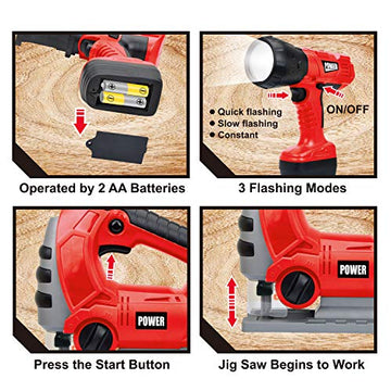 Joyin 4-In-1 Realistic Construction Tool Toy Electric Tool Playset Construction Pretend Play Stem Tool Toy Kit With Working Func