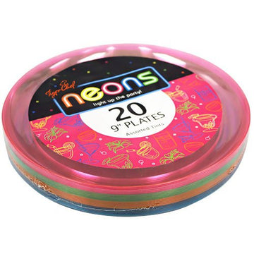 Tiger Chef Neon Assorted Party Plates, 20-Pack 9-inch Hard Plastic Plates, Assorted Neon Colors Pink, Blue, Green and Orange