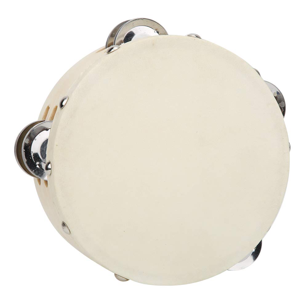 White Educational Hand Held Tambourine, Durable Tambourine, 6 Inch Double Row Jingles Classic Performances Childhood Education K
