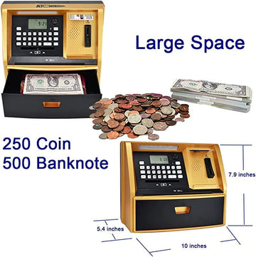 LIKE Talking ATM Savings Bank, Digital Piggy Bank, ATM Money Coins Machine for Kids Birthday Gift (Golden/Black)