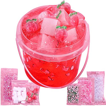 Premade Crystal Slime Peach Pink Jelly Cube Glimmer Crunchy Slime, Includes 6 Sets Of Slime Add-Ins, Party Favors For Kids, Sensory And Tactile Stimulation, Stress Relief, For Girls & Boys