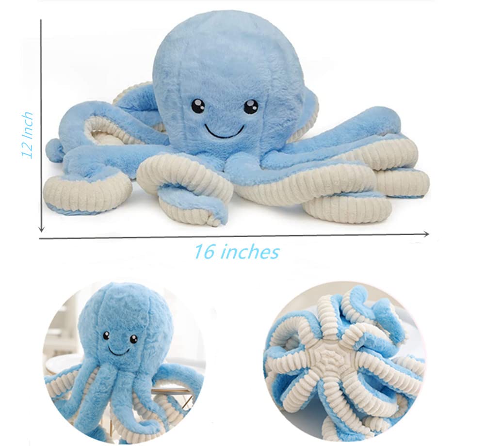 JOSON Cute Octopus Plush Toy - Soft 16 Inch Stuffed Animal, Blue, Short Plush, Ideal for Kids and Adults