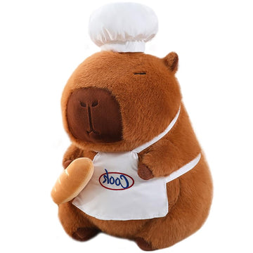 Elainren Cartoon Chef Capybara Plush Toy,Furry Stuffed Guinea Pig With Baguette Bread Decor/13.7''
