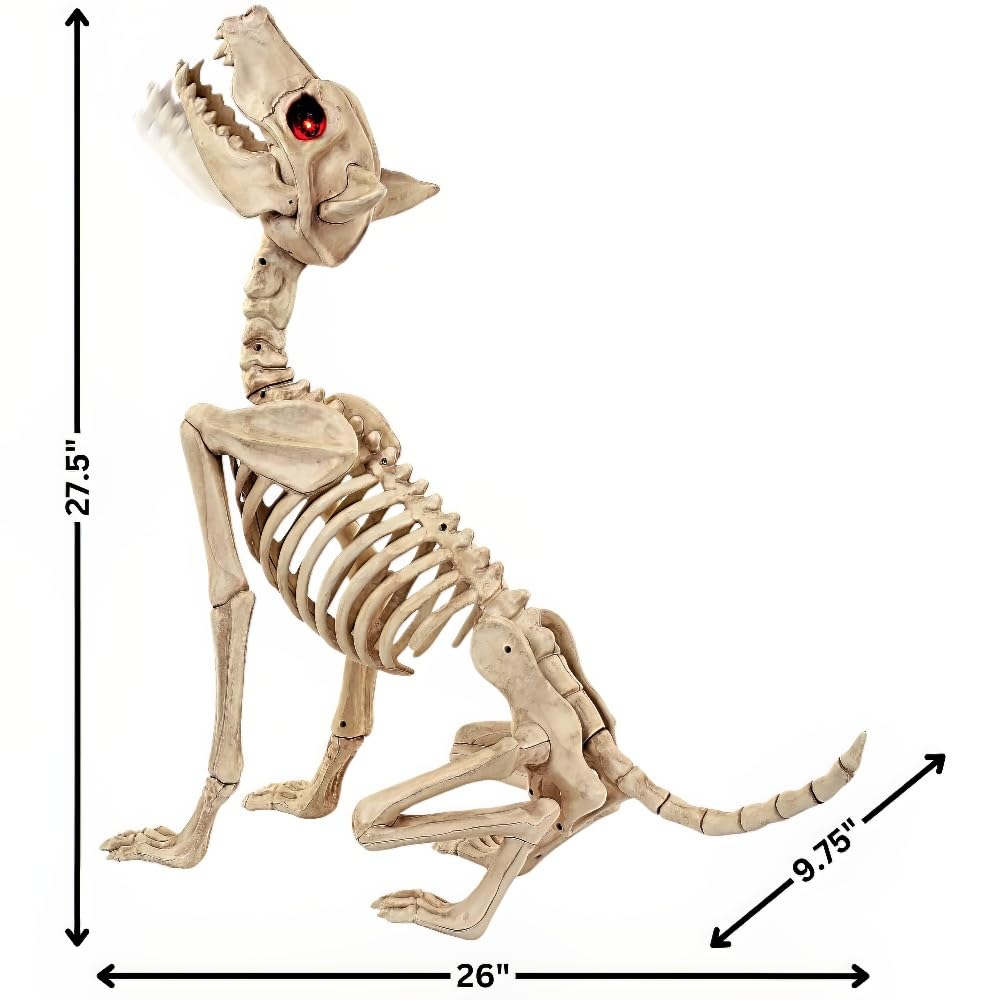 Seasons USA Crazy Bonez Animated Howling Skeleton Wolf, Off-white, Plastic, Standard Size, Model 9044148