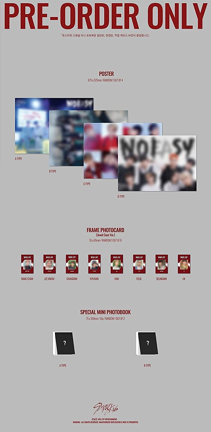 JYP Ent. Stray Kids - No Easy [Jewel Case Ver./Random Cover] (2nd Album) Album+CultureKorean Gift( Decorative Stickers, Photocar