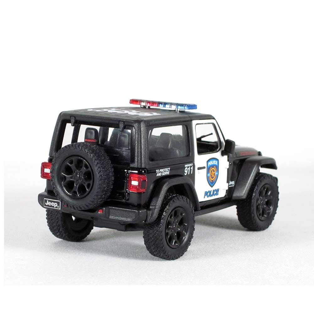 KiNSMART 5" Die-cast Jeep Wrangler Rubicon Police Edition Model 5412 - Black/White Plastic