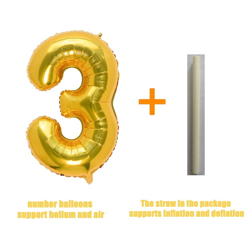 32 Inch Gold Number 3 Balloons Foil Ballon Digital Birthday Party Decoration Supplies (Gold Number 3 Balloon)
