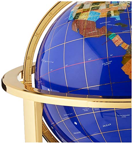 Unique Art 36-Inch By 13-Inch Floor Standing Blue Lapis Gemstone World Globe Gold Tripod