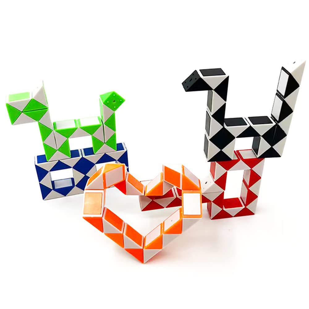 24 Pack 24 Blocks Fidget Snake Cube, Mini Snake Ruler Twist Puzzle Toys For Kids Party Bag Fillers, Party Favors Supplies, Fidget Sensory Toys, Random Color