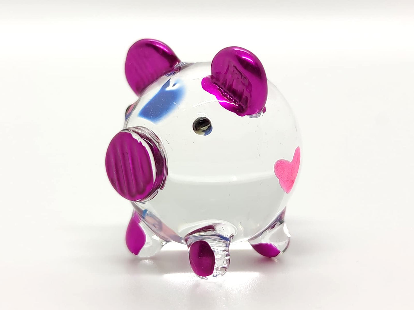 Sansukjai Pig Tiny Miniature Figurines Animals Hand Blown Glass Art Collectible Gift Decorate, V1 (Heart Violet)