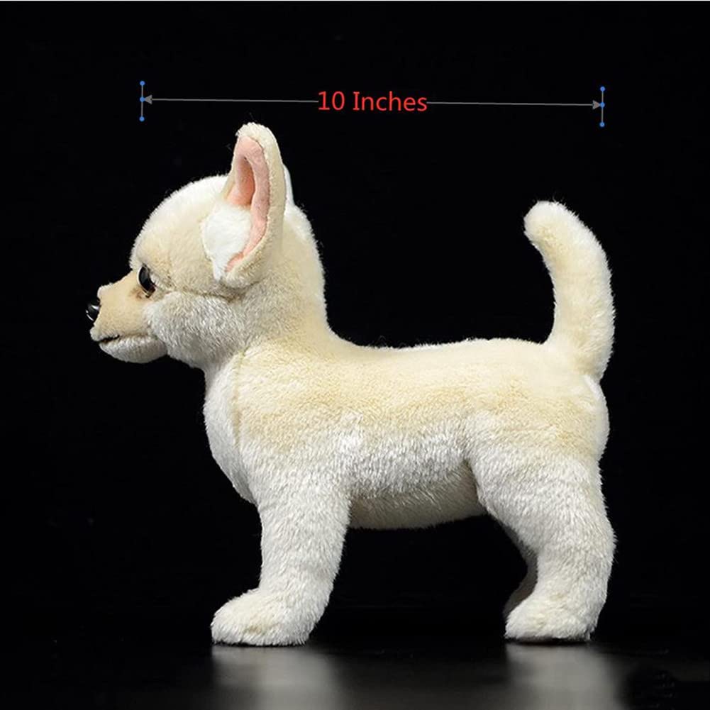 Tiny Heart Simulation Chihuahua Puppy Soft Stuffed Plush Toy 10' Long, Cute Realistic Chihuahua Plush Stuffed Animals Gifts For Kids
