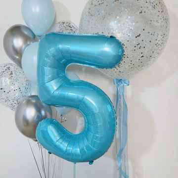Paticool 40 Inch Blue Number Balloon 5, Large Light Blue Number Foil Mylar Balloons For Birthday Party Celebration Decorations S