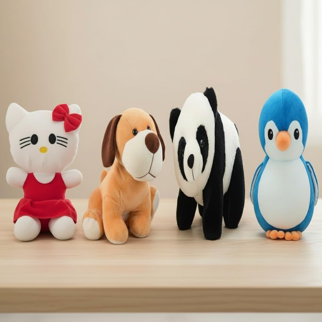 Future Shop Pack Of 4 Soft Toys (Dog, Panda, Cat & Penguien) Awesome Gift For Girls/Kids | Soft Stuffed Plush Animal |