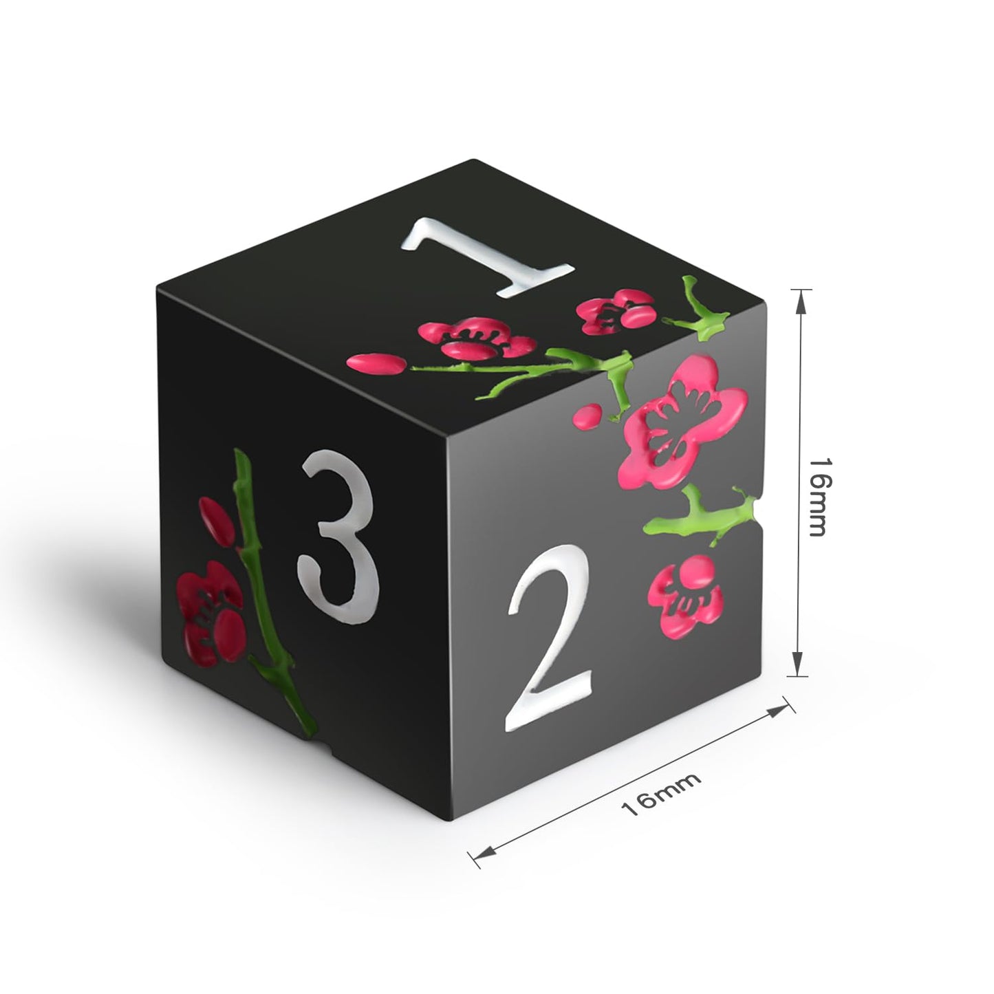 DNDND D6 Flower Metal Dicet, 6 PCS Six Sided Zinc Dice with Black Velvet Bag for DND Pathfinder Shadowrun or GURPs (Pink Flowers