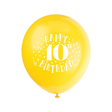 Happy 10Th Birthday Latex Balloons - 12' | Assorted Colors | 8 Pcs