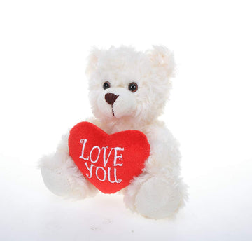 Plushland Stuffed Mocha Heart Bear - Plush Bear Toy For Kids & Adults - Embroidered Heart Pillow - Brown-6 Inches (Love You-Cream)