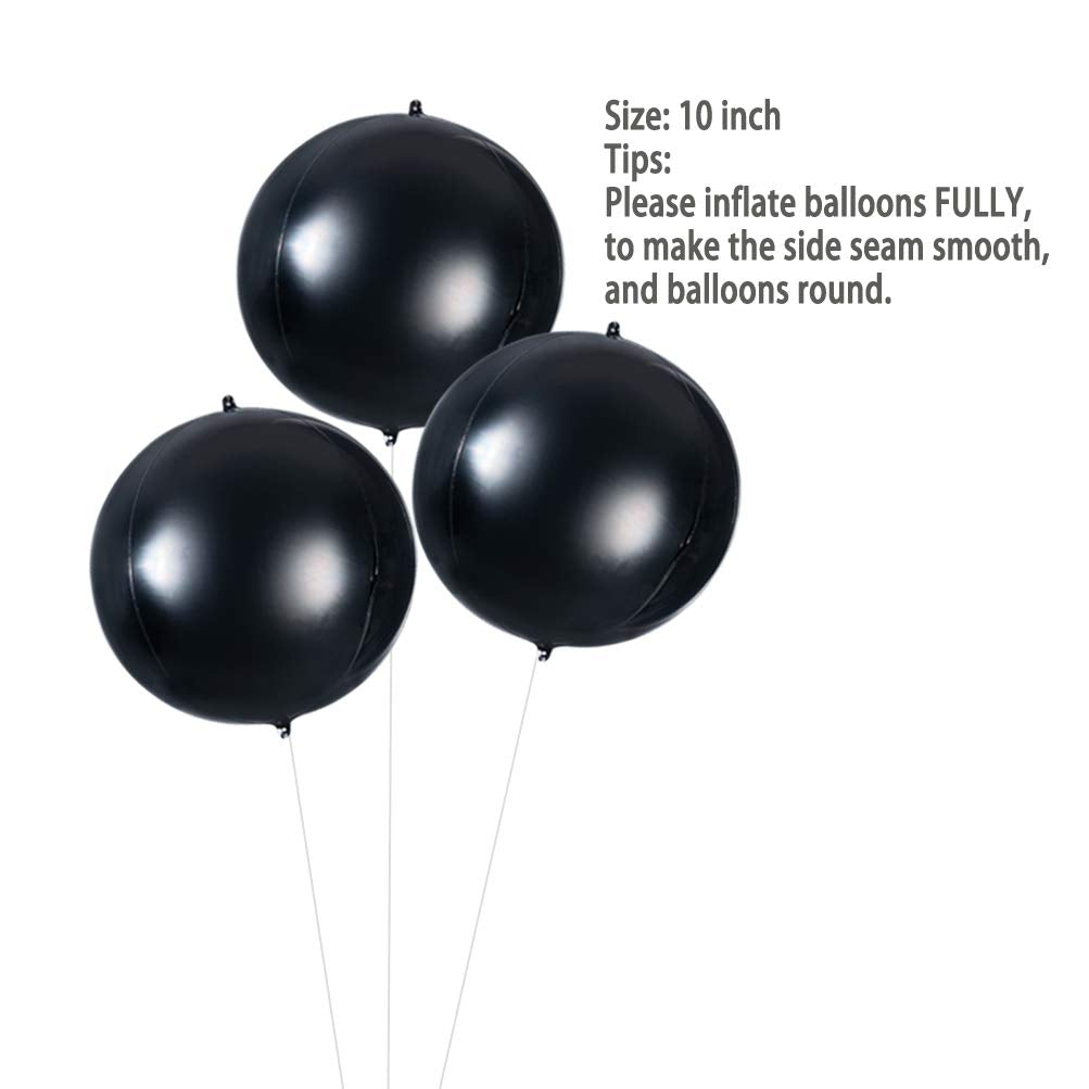 4D Black Foil Balloon 10 Inch Mylar Helium Balloon For Birthday Wedding Halloween Party Favor Supplies, Pack Of 20