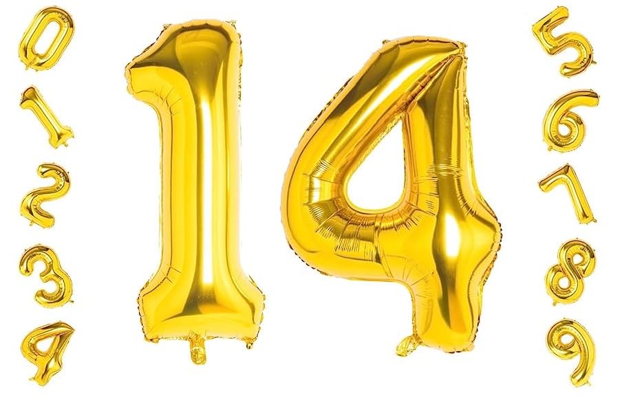 Shopping Time Golden Number Foil Balloons  (32 Inch) (14 Number)