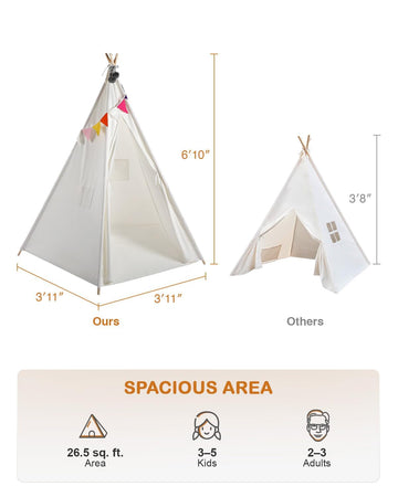 Co-Z Larger 85'' H Kids Teepee Play Tent, 2.1M Large Indoor Canvas Teepee Tent For Adults, Tall Foldable Teepee Outdoor, 5 Sides