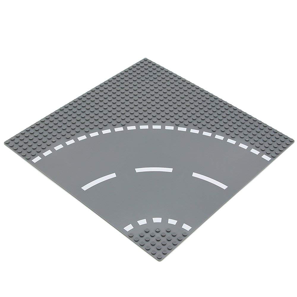 Feleph Classic Road Street Base Plates, City Town Curve Road Building Kit, 25 X 25 Cm Baseplate For Building Bricks Compatible With All Major Brands (Curve 4 Pieces)