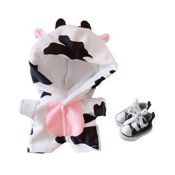 Niannyyhouse Cow Clothes 20Cm(7.8In) Plush Doll Clothes Onesies + Shoe 2-Piece Set Pajamas (Black+White)