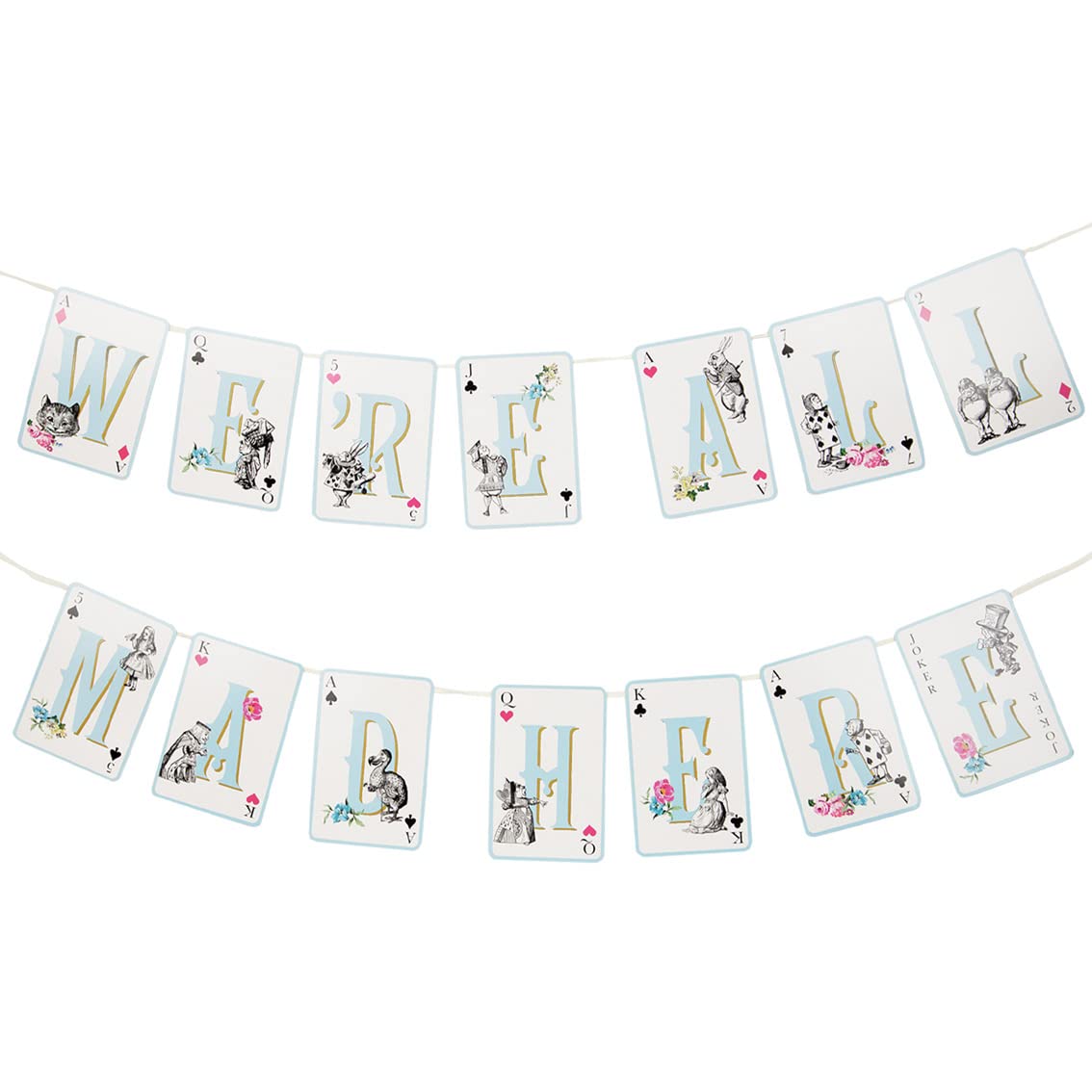 Alice in Wonderland Party Decorations - Mad Hatter Double-Sided Garland for Birthday Party, World Book Day, Paper, 3m Length - M