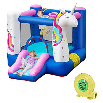 BOUNTECH Inflatable Bounce House, Kids Bouncy House with Slide, Jumping Area, Including 480W Blower, Oxford Carry Bag, Indoor Ca