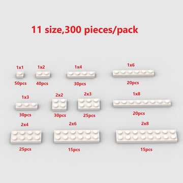300 Piece White Building Plate Bulk Assortment Pack, White Small Base Plate Accessories For Building With 12 Size, Compatible Wi