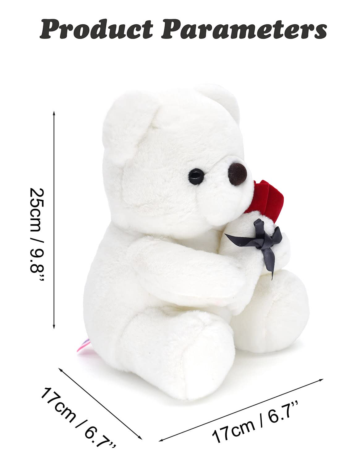 Hwd 9.8'' Teddy Bear With Rose, Soft Plush Doll Stuffed Animals Toys, Gifts For Her/Girlfriend Lover Mom Kids Toddlers (White)