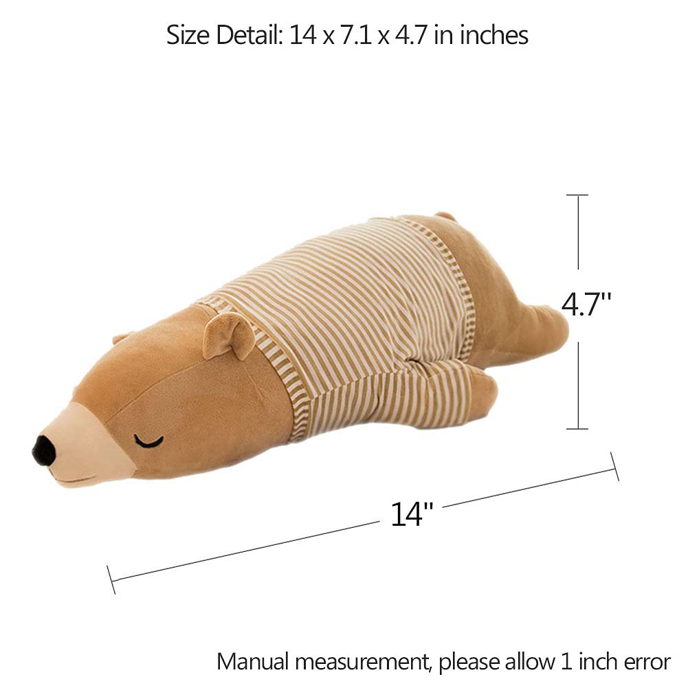 MMTTAO Polar Bear Plush Toy - 14" Brown Sleeping Stuffed Animal - Soft Huggable Doll for Kids & Adults