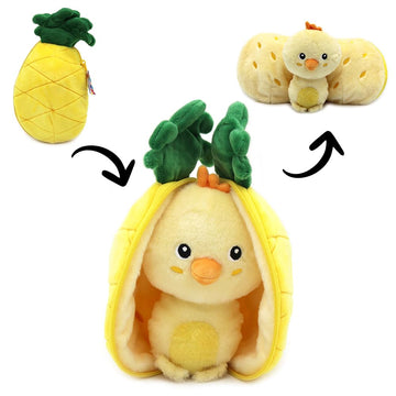 Les D  Glingos Flipetz Nugget The Chick Plushie - Reversible Pineapple To Chick 2-In-1 Stuffed Animal - 9 Inch Kids Transforming