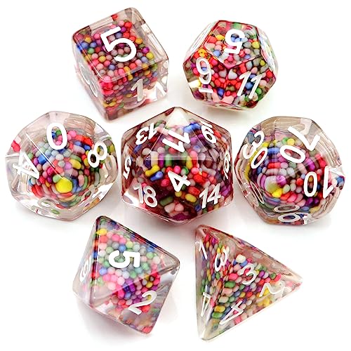 Haxtec DND Dice Set 7PCS Filled Resin Dice Rainbow Polyhedral D&D Dice for Roleplaying Dice Games Compatible with Dungeons and D