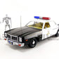 Greenlight 1977 Dodge Monaco Police Car with T-800 Figure, Black, Model 19042, Artisan Collection, Detailed Interior, Officially Licensed