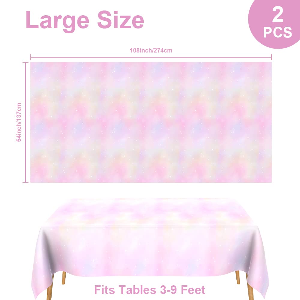 2 Pack Pastel Rainbow Tablecloth Disposable Plastic Table Covers Pastel Rainbow Party Decorations Watercolor Party Table Cloths