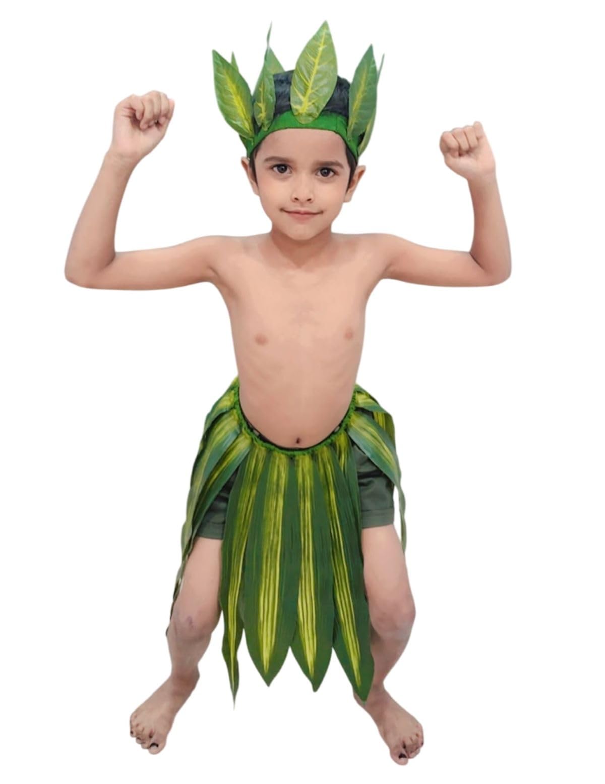 BookMyCostume Kids Famous Jungle Boy Tribal Leaf Theme Outfit  Forest Animals Friend Fancy Dress Wear for Boys Annual Day Role 