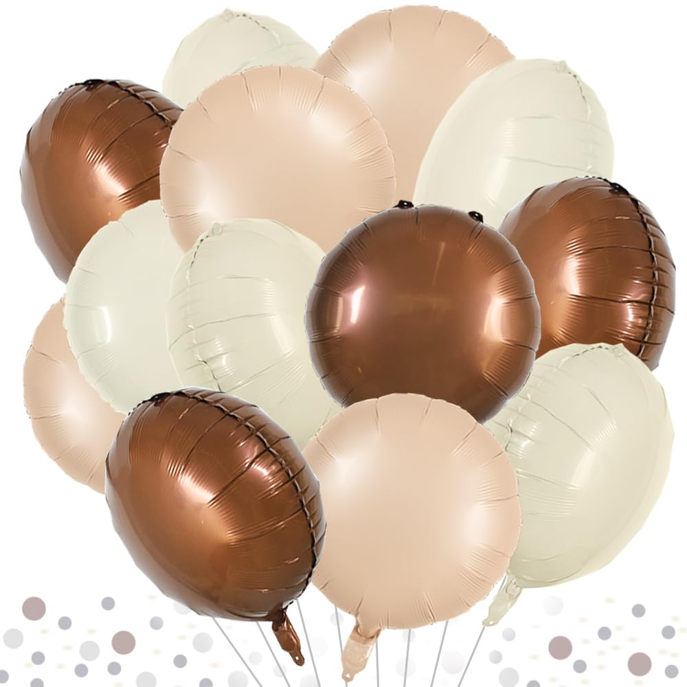 TONIFUL 30Pcs 18 Inch Large Cream White Round Shape Foil Balloons Big Brown Circle Helium Ballons for Birthday Wedding Baby Show