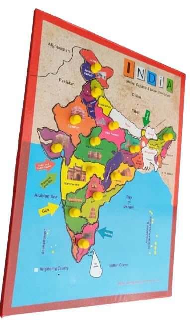 SMEI Educational Magnetic Wooden India Map Jigsaw Puzzle with States & Union Territories with Knobs for Kids & Students