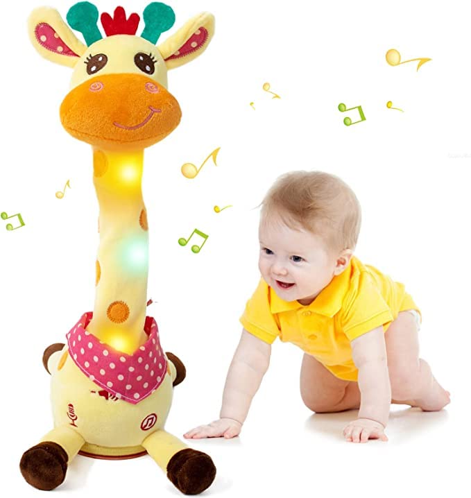 Emoin Dancing Giraffe Stuffed Animal Baby Toys Singing 10 Children'S Song Infants Toddlers Toy Repeats What You Say Interactive Deer Push Glowing Musical Toy For Boys Girls Birthday Gift