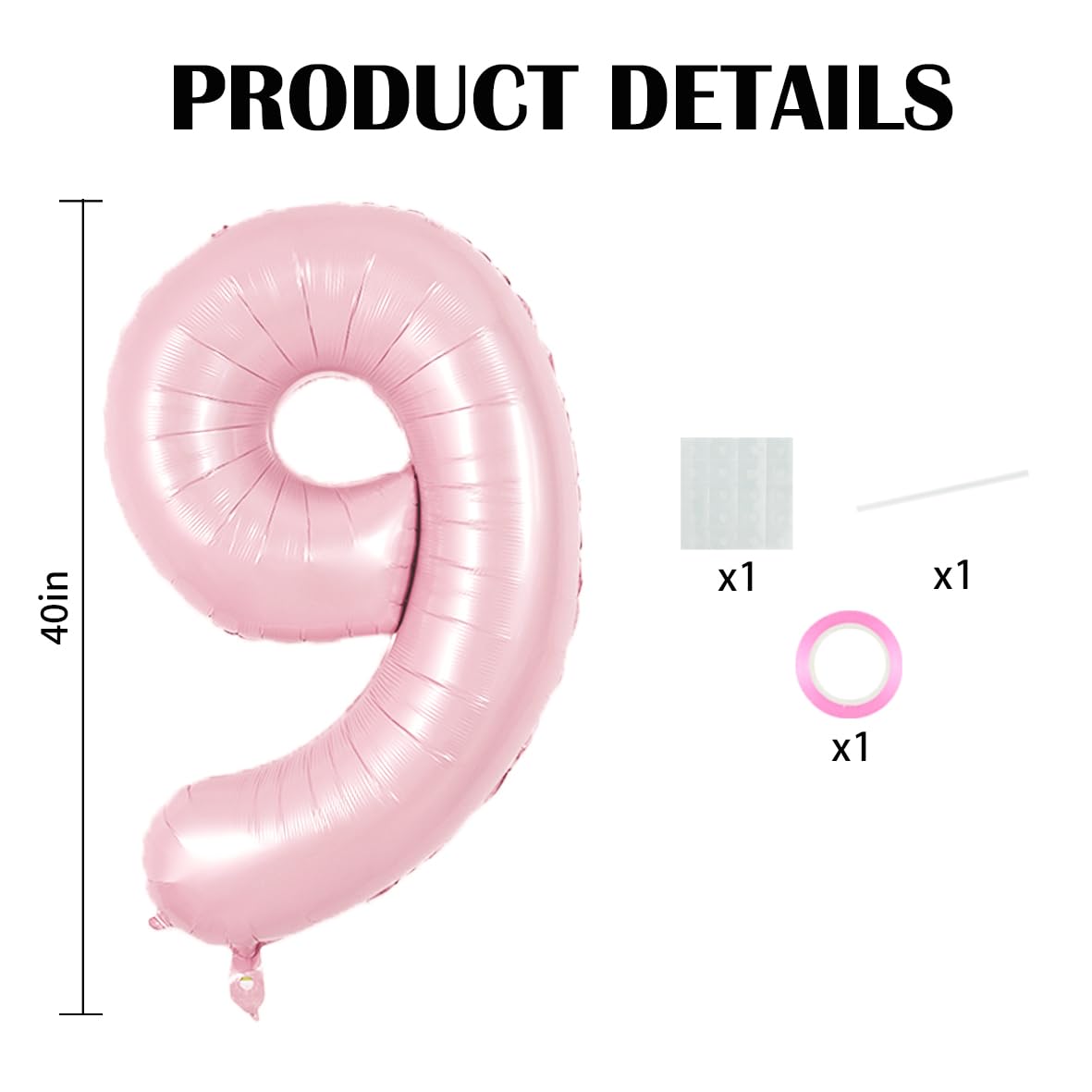 TONIFUL 40 Inch Pastel Pink Number 9 Balloon with Pink Bow Balloon Big Pink Digital 9 Balloon for Girl s Birthday Party Wedding
