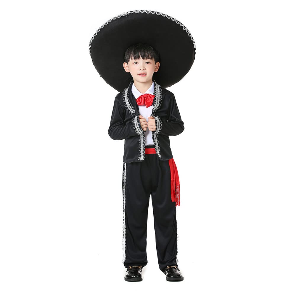 YEMYIQZ Boy Mexican Costume Kids Traditional Mariachi Amigo Dance Cosplay Costumes Halloween Outfit Bowtie Belt Suit Outfit