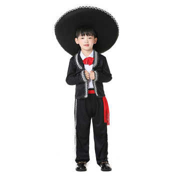 YEMYIQZ Boy Mexican Costume Kids Traditional Mariachi Amigo Dance Cosplay Costumes Halloween Outfit Bowtie Belt Suit Outfit