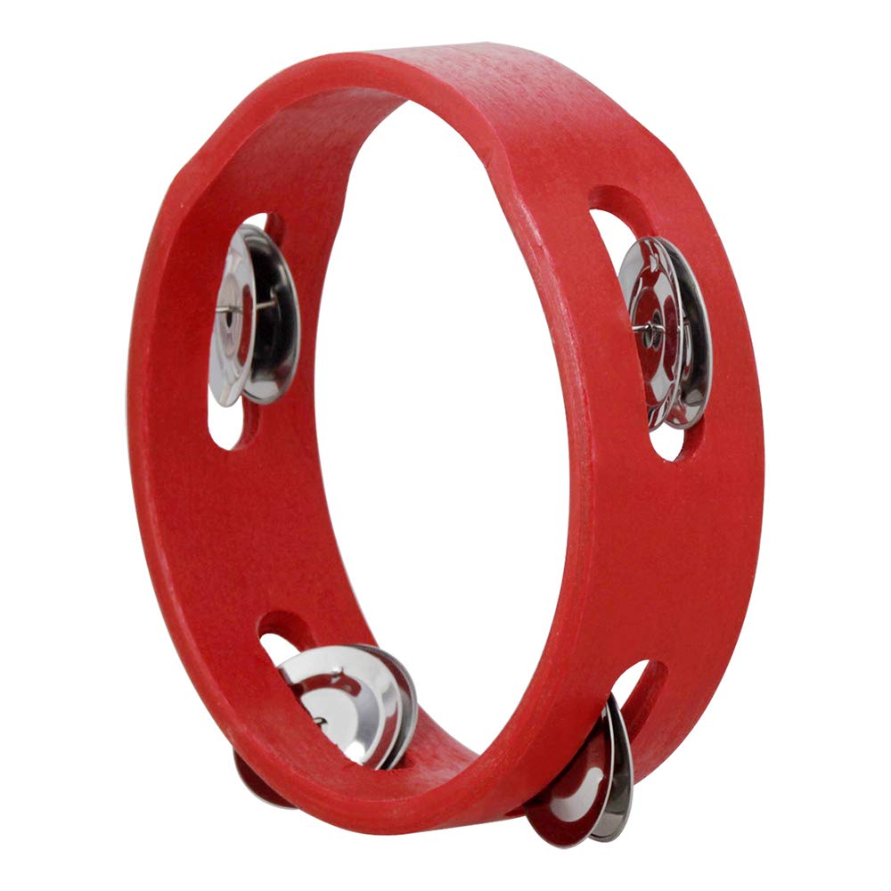 Homgee 6 Inch Handheld Wooden Tambourine Hand Bell Percussion Musical Toy Single Row Metal Jingles Red For Party Kids Games