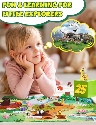 SHUWND Mini 3D Printed Zoo Animals Felt Story Board Set, 25Pcs, 4"x7.5"x2", Interactive Preschool Learning Toy, Colorful Felt