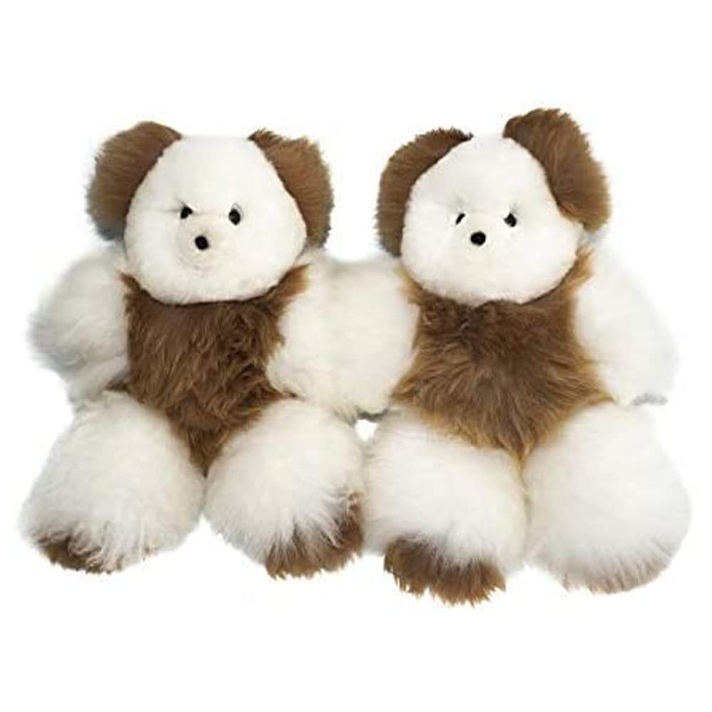 Alpacanext Soft And Cuddly Baby Alpaca Teddy Bear - 9 Inch. Premium Alpaca Stuffed Animal Handmade On Genuine Alpaka Fur. Cute Bear (9 Inches, White & Brown)