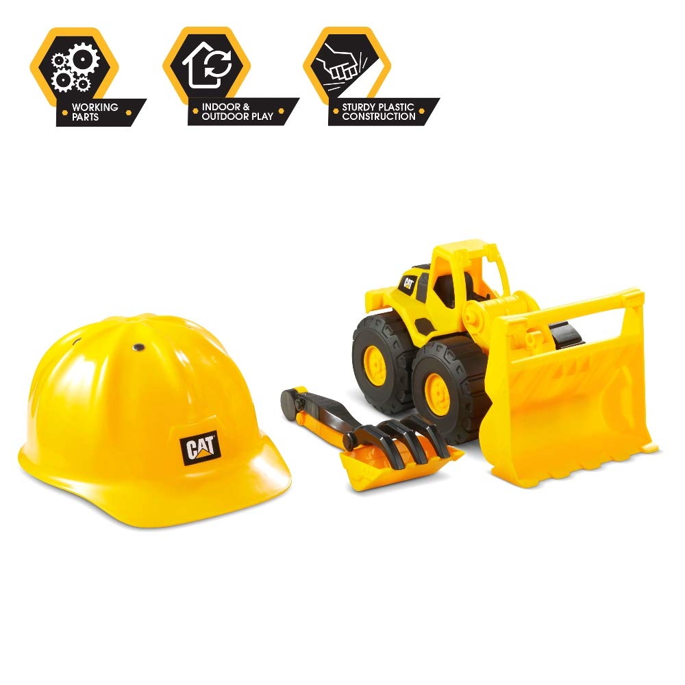 Cat Construction Wheel Loader Sand Set with 10 Inch Cat Loader, Cat Hard Hat and Sand Tools