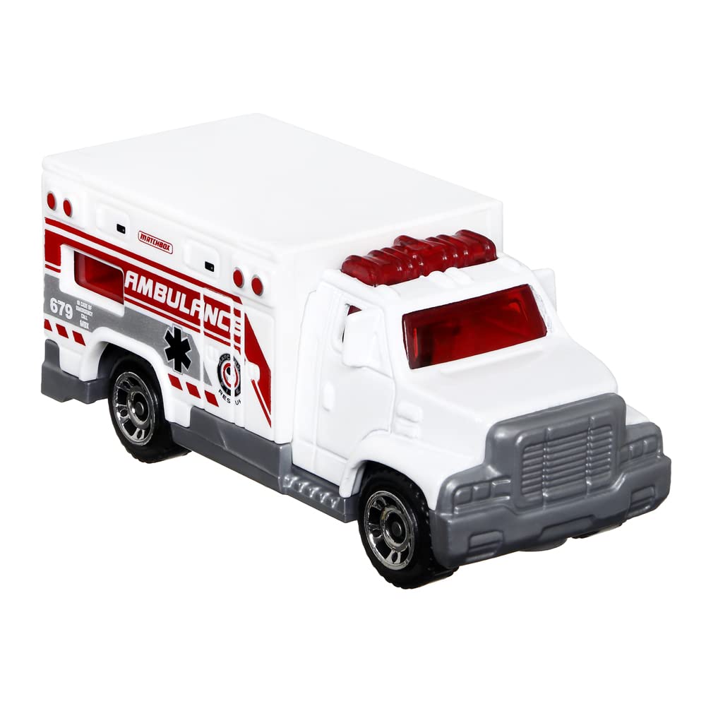 Matchbox Hitch & Haul Die-Cast Vehicle Playset - Fire Rescue ~ 6 Piece Set ~ Hazmat Response Truck And Ambulance ~ Includes Firefighters, Billboard Sign And 2 Safety Barriers