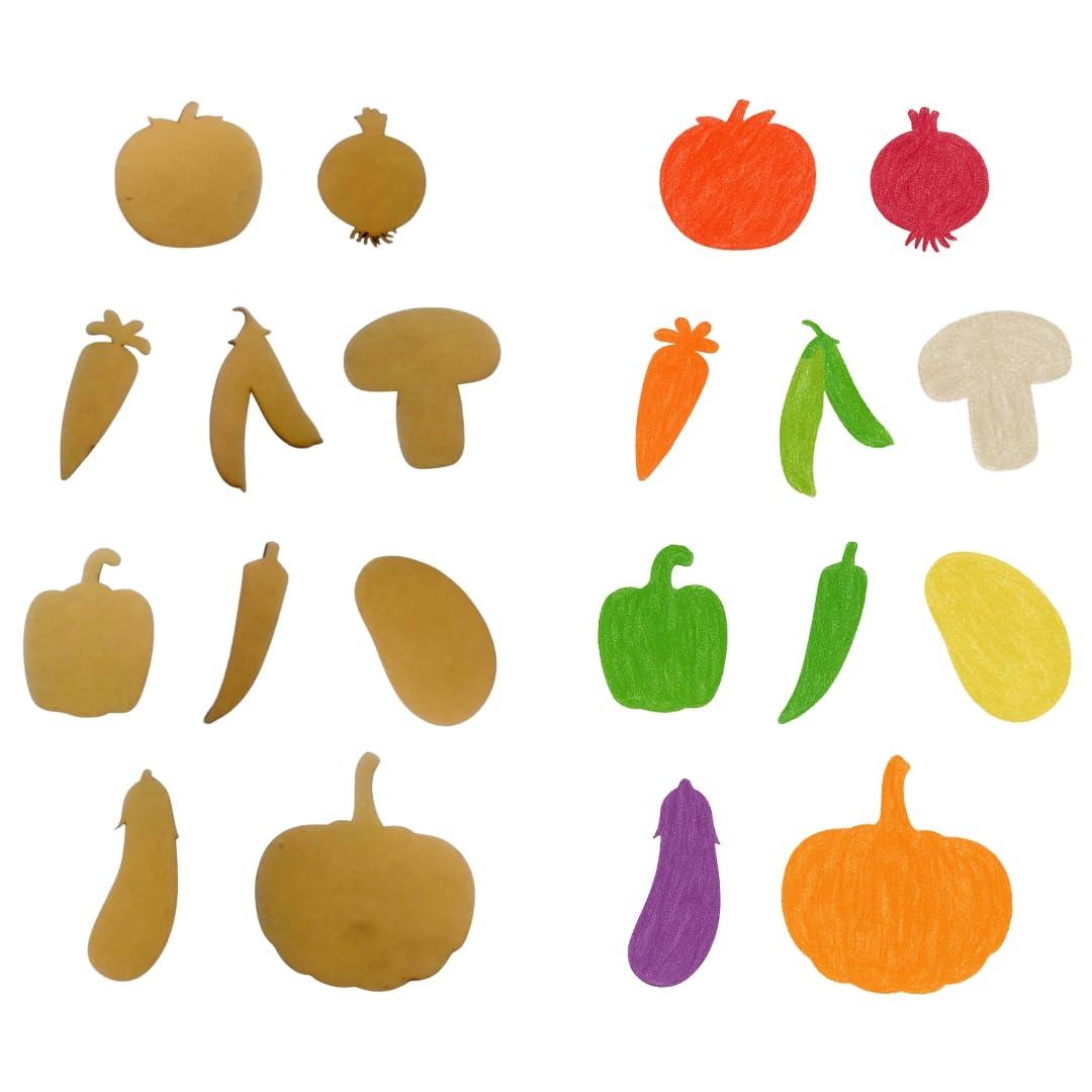 Bonjoy Vegetables Wooden Shape Cutouts For Kids  Set Of 10 (2.5, 3 And 4) Mdf Shapes For Children For Coloring, Learning, 