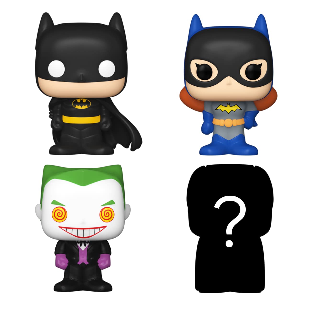 Funko Bitty Pop! Dc - The Joker, 4-Pack - Batman, Batgirl, The Joker And A Surprise Mystery Mini Figure - 0.9 Inch (2.2 Cm) - Dc Comics Collectable - Stackable Display Shelf Included - Gift Idea