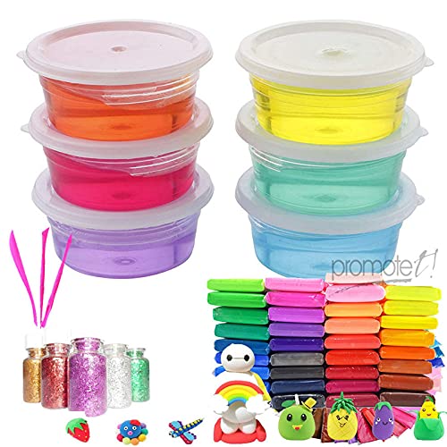 Promote Trader Diy Jelly Kit With 6 Crystal Slime And 60 Air Dry Clay Combo With Free Glitter And Modelling Tools For Kids Boys 